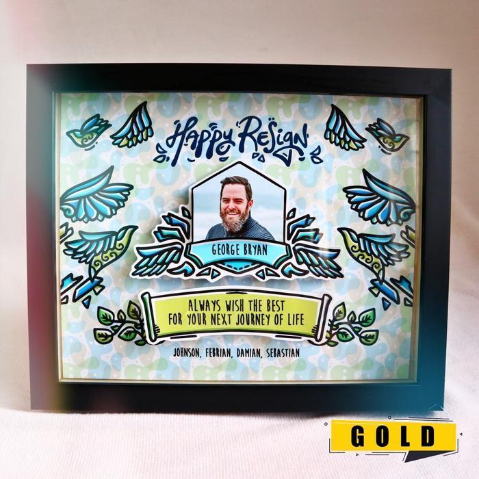 HADIAH HAPPY RESIGN POP UP FRAME KADO UNIK PERPISAHAN KANTORAN GOLD