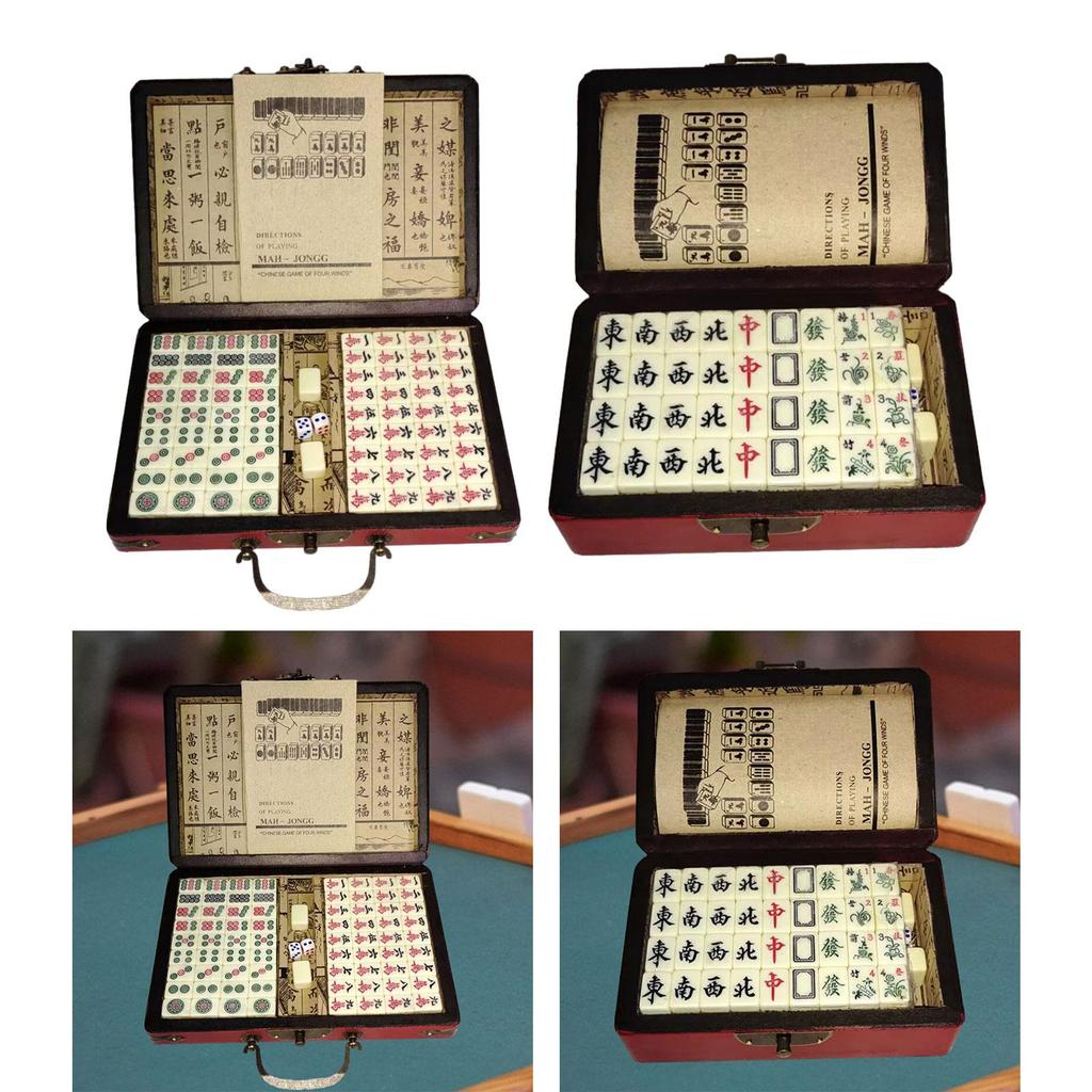 Chinese Mahjong Game Set Family Mahjong Game Leisure Game Classic with Carrying Case Mahjong Game