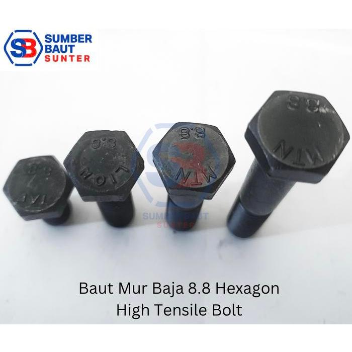 NEW M16x60 Baut Mur Baja 8.8 Hitam Hex HTB High Tensile 16x60