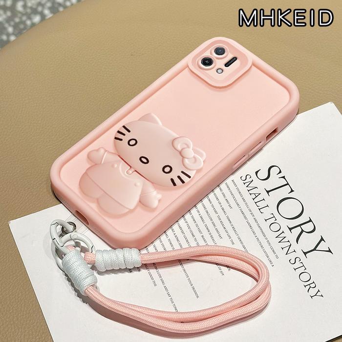 MHKEID Casing Hp untuk OPPO A16K A16E Case Kucing kartun Berputar 360cermin dengan Dudukan