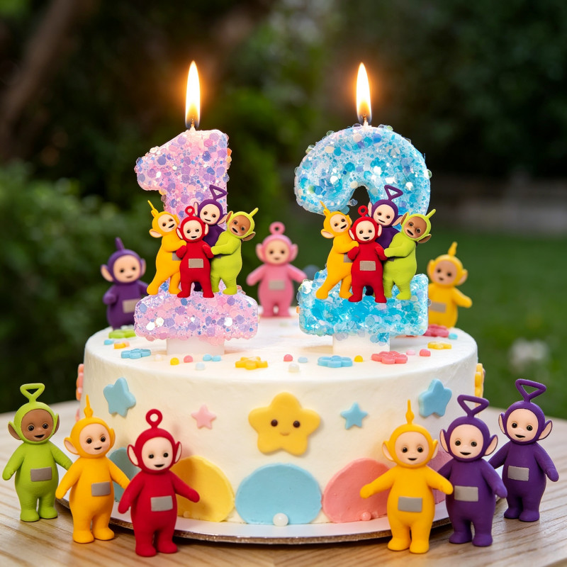 Teletubbies Themed Number Birthday Candle Glitter Finish Digit Pick for Children Toddler Birthday
