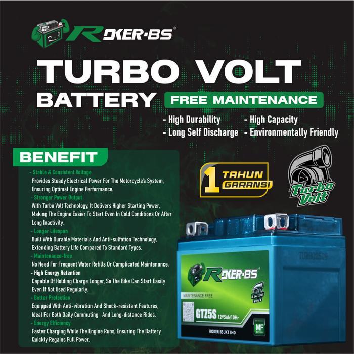 AKI BATERAI TURBO VOLT BATTERY 12v Aki Motor Aki Kering 5Ah/6Ah/7Ah/8Ah/9Ah/ 10HR ROKER-BS H4