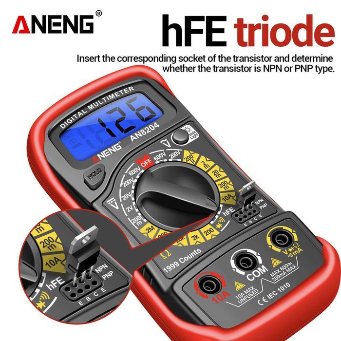 Aneng An8204 Digital Multitester Voltage Tester Hfe Triode Lcd Backlight Bazzer Original