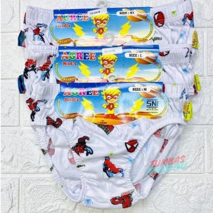 [ 3Pcs] Cd Agree Kids Ca18 Gambar Spiderman Celana Dalam Anak Cowok Agree Karakter Sempak