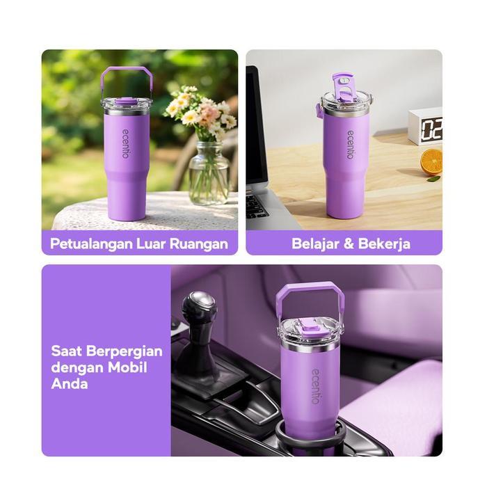 Grubyshop- Ecentio Tumbler Botol Minum Double Layer Stainless Steel 900Ml Ungu / Purple