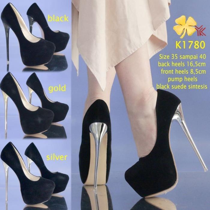 YKshoes 1780 heels 17cm pump stiletto heels sepatu hak ketutup hak tinggi suede heels pump pantofel