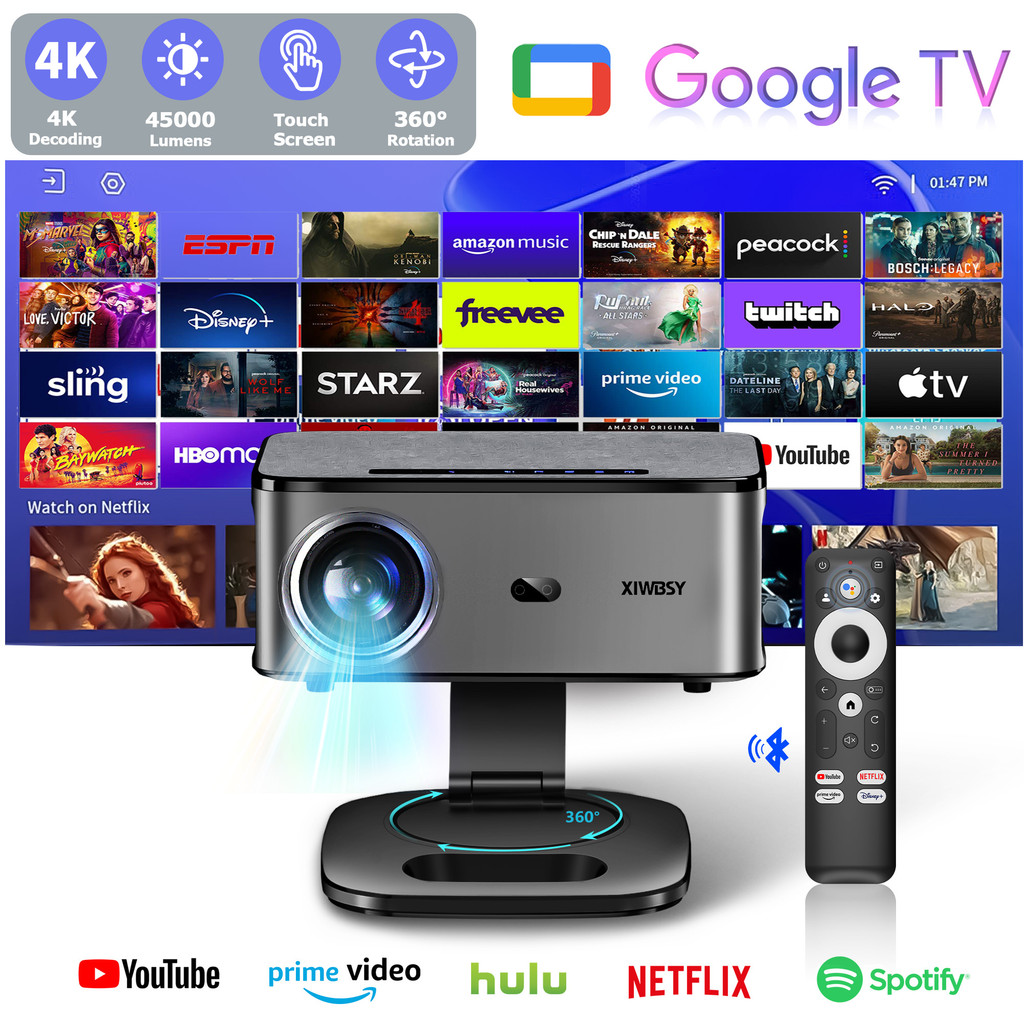 XIWBSY 45000Lumens Google TV Projector Portable Projector 4K Android 14.0 Daylight Projector 8K