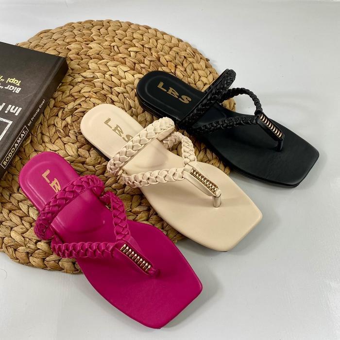 Bata - Lbs - Sandal Wanita Flat Sol Wanita Jepit Kepang Kekinian Hak 1 Cm Sendal Cewek