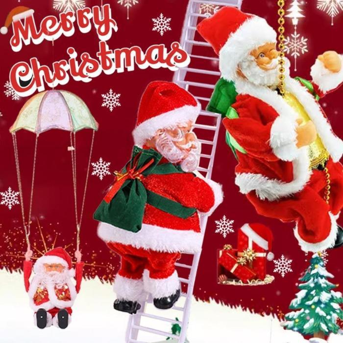 Christmas Electric Santa Claus Climbing Ladder Plush Doll Santa Claus Electric Climbing Rope Ladder