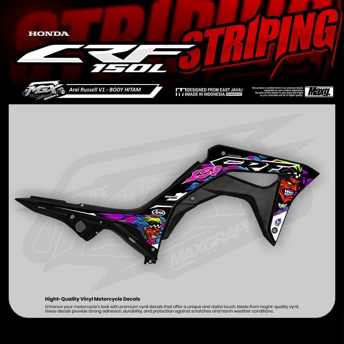 Premium Striping Crf 150L Motif Arai Russell Stiker Supermoto Herex Laminasi Glossy Mengkilap Motor