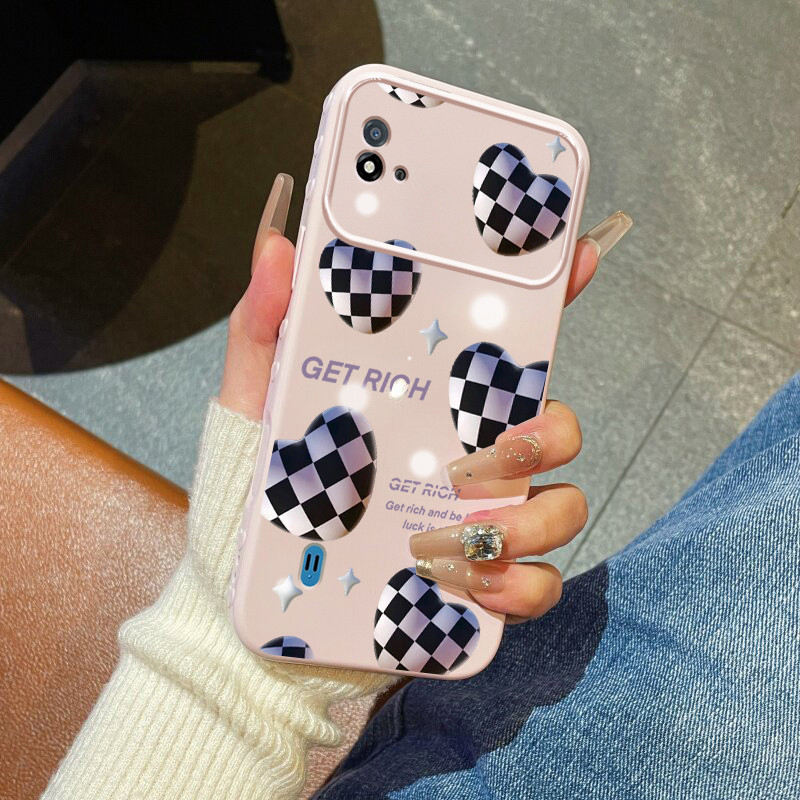 Casing Hp untuk Realme C20 C20A C11 2021 C11 2020 Case Casing pola hati papan catur hitam putih Kesi