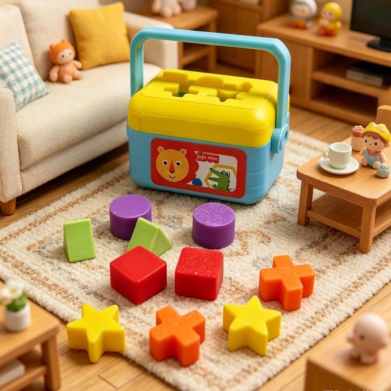 SU 1Set Doll House Nursery Decoration Photography Prop Miniature Shape Sorting Toy Box Dollhouse