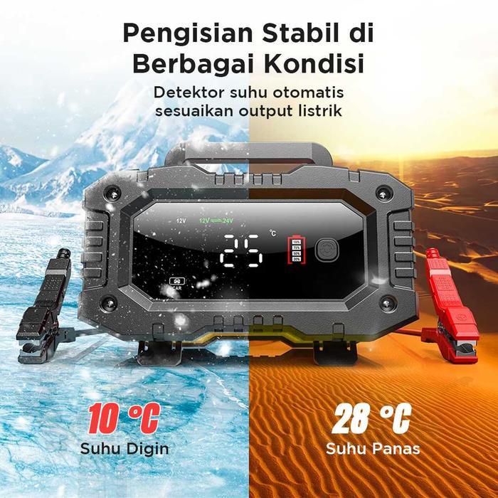PROMO FOXSUR Alat Cas Aki Charger Baterai Aki Mobil Motor Portable 20A 300W 12/24V - FPT-200