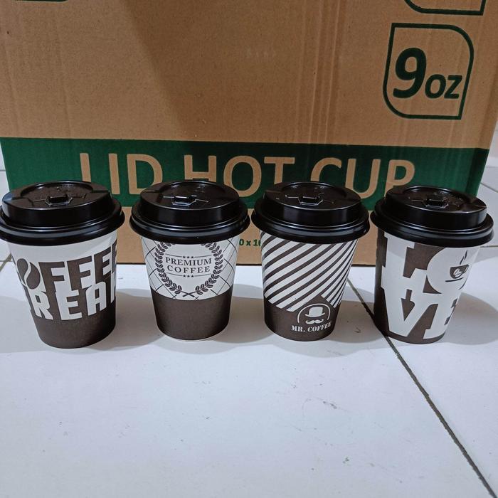 Flash Sale Paper Cup Coffee 1 Set 50 Pcs 9 Oz (Cup+Tutup+Sedotan) Gelas Kopi Kertas Original