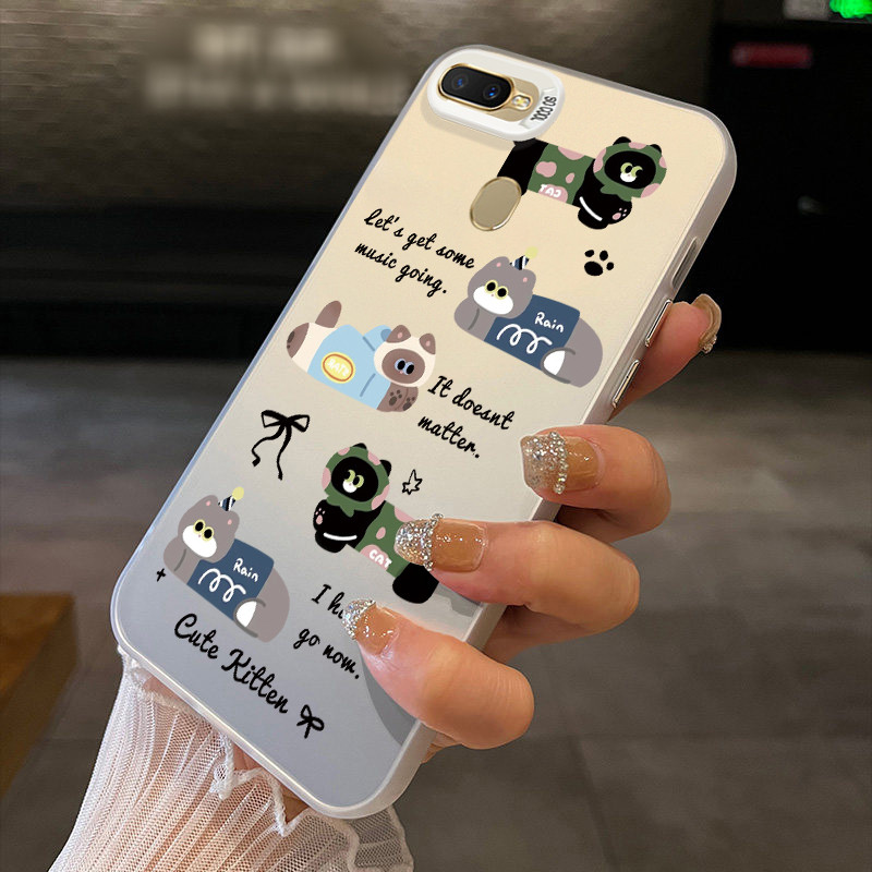 Casing Hp Untuk OPPO A7 OPPO A5s OPPO A12 OPPO A12S A11k Case Kucing Kartun Lucu Kasing Latar Silver
