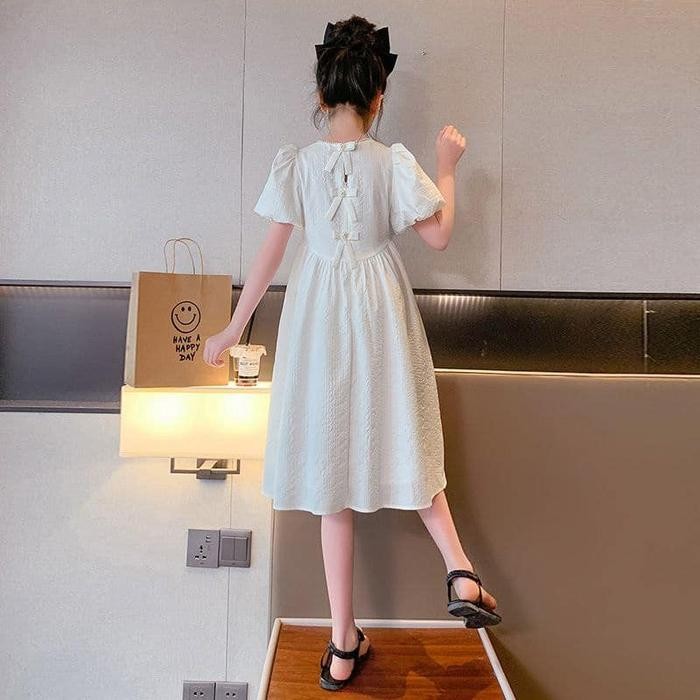 (Good) Dress Gaun Putih Polos Anak Remaja Perempuan Impor 4-15tahun