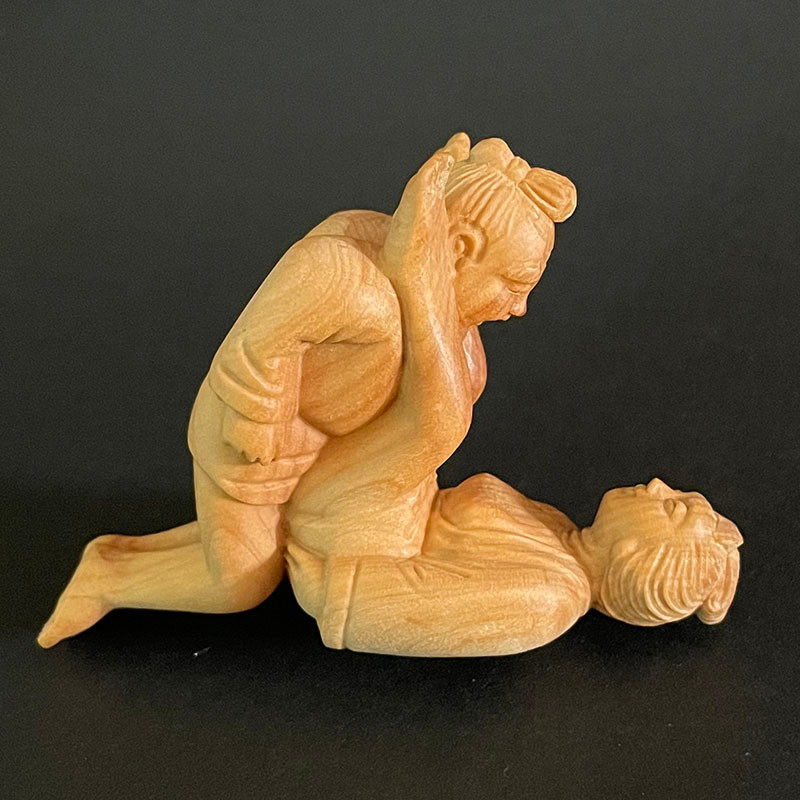 7.5 CM Sweet Man and Woman IN lOVE Hand Carved Boxwood EROT Figurine Carving Pretty Lady Feng Shui S