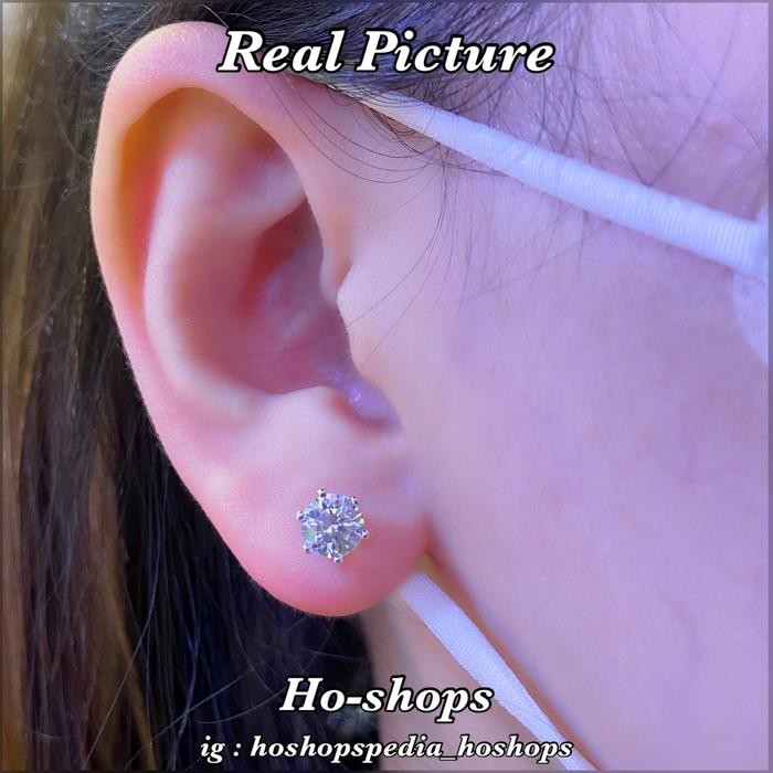 Giwang Soliter 6' Crown Mas Putih 750 Asli Emas