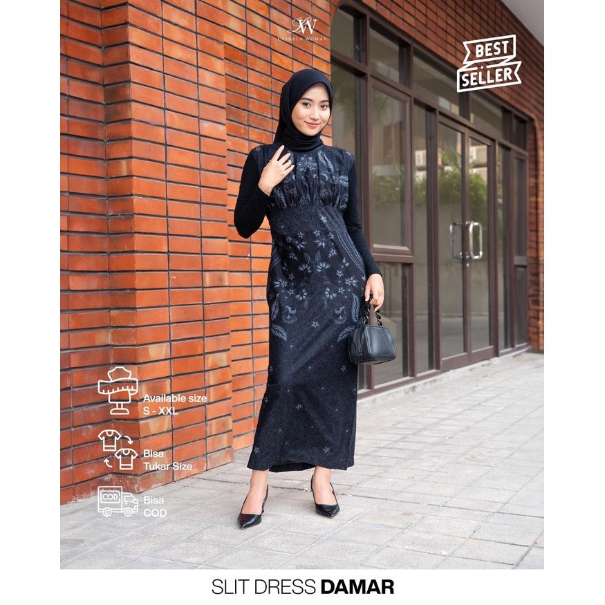 Laskala Woman - Damar Dress Slit Batik Hitam