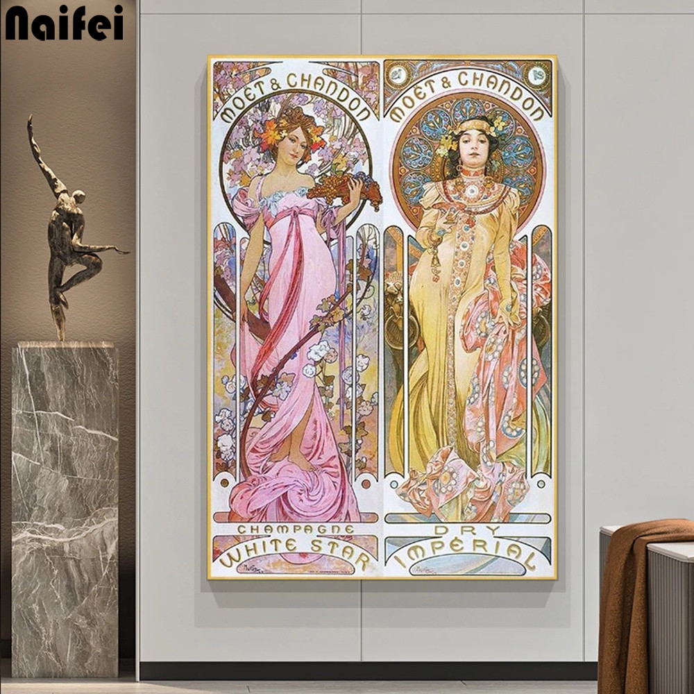 Alphonse Mucha Vintage Illustration Diamond Painting Decorative Art Nouveau Full Diamond Embroidery 