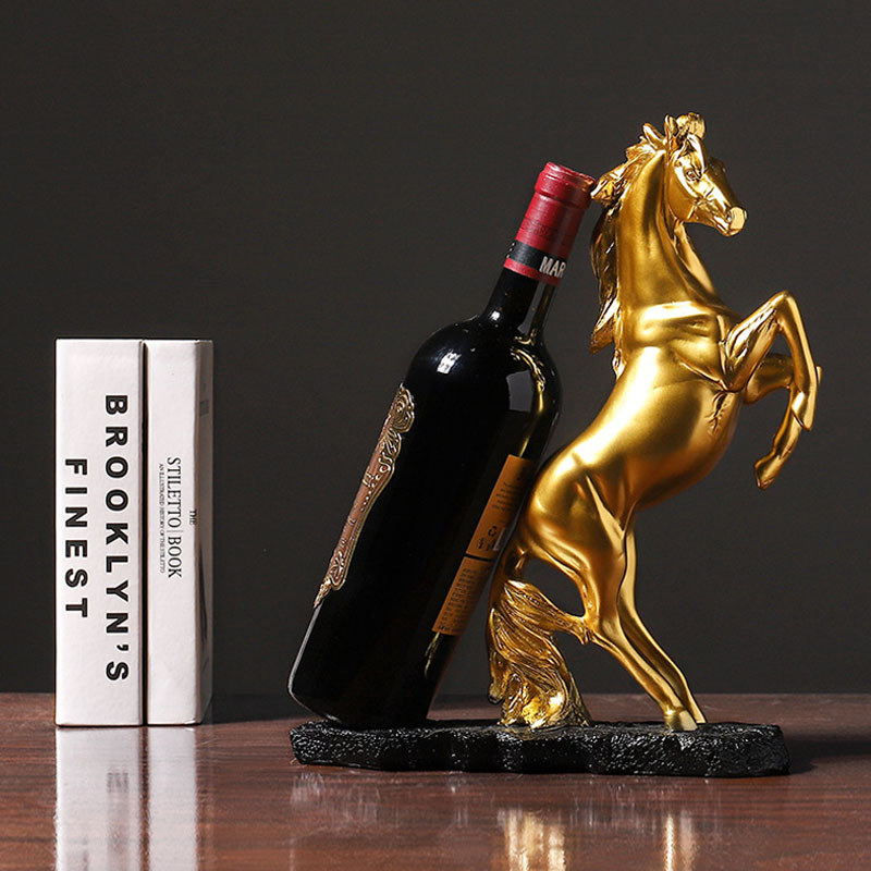 SAAKAR Resin Golden Warhorse Wine Rack Figurines Horse Bottle Holder Storage Decoration Accessorie C
