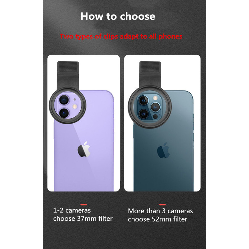 37mm 52mm Phone Lens Filter with clip for Smartphone Nd Variable Filter for Mobile CPL MCUV/Star/Sof