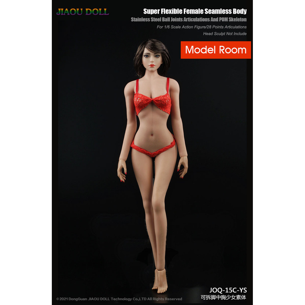 JIAOU DOLL JOQ-15C 1/6 Female Middle Breast Seamless Body with Detachable Feet 12'' Soldier Super Fl