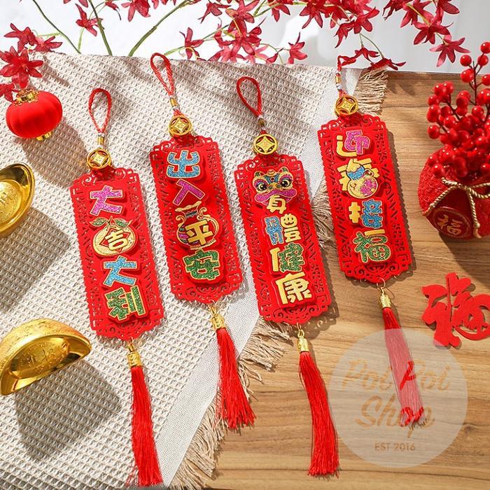 :::::::] Gantungan Hiasan Imlek Hiasan Tulisan Mandarin Polos Fu Bludru Emas