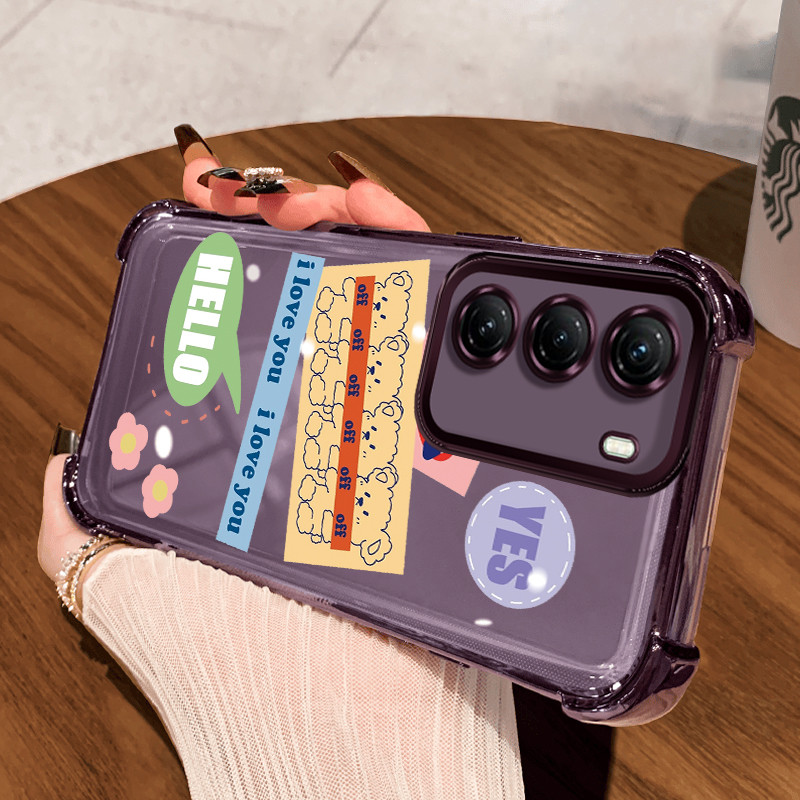 Casing Hp untuk Infinix Hot 50 Case Beruang kecil Kasing Shock-Proof Cesing Airbag Kesing Anti Kunin