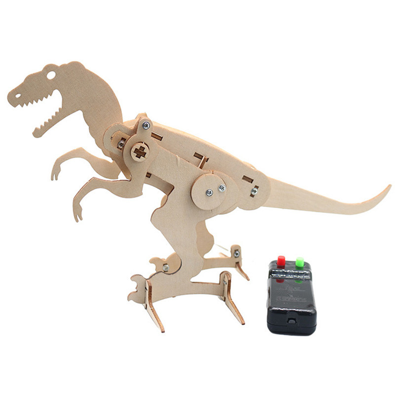 DIY Dinosaur T Rex 3D Model STEM Basics Science Toys for Boys Electric Crawling Wood Model Assembly 