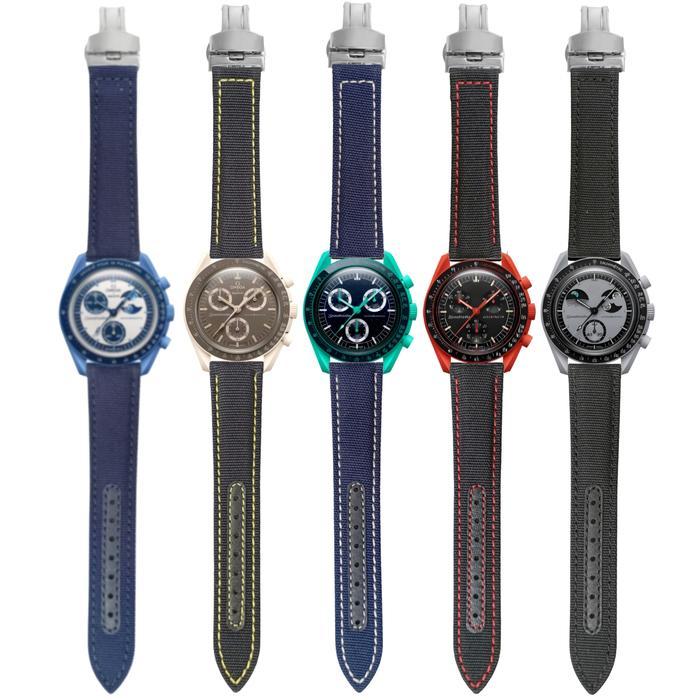 Tali Jam Tangan Omega X Swatch Replacement Strap Fabric Leather Nylon Moon Swatch 7023.20