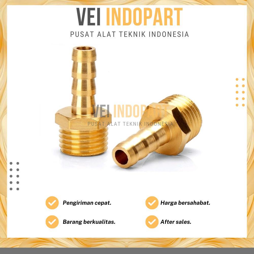 1/8" x 1/4" Hose Nepel Selang Kuningan Drat Male 1/8 x Hose 1/4
