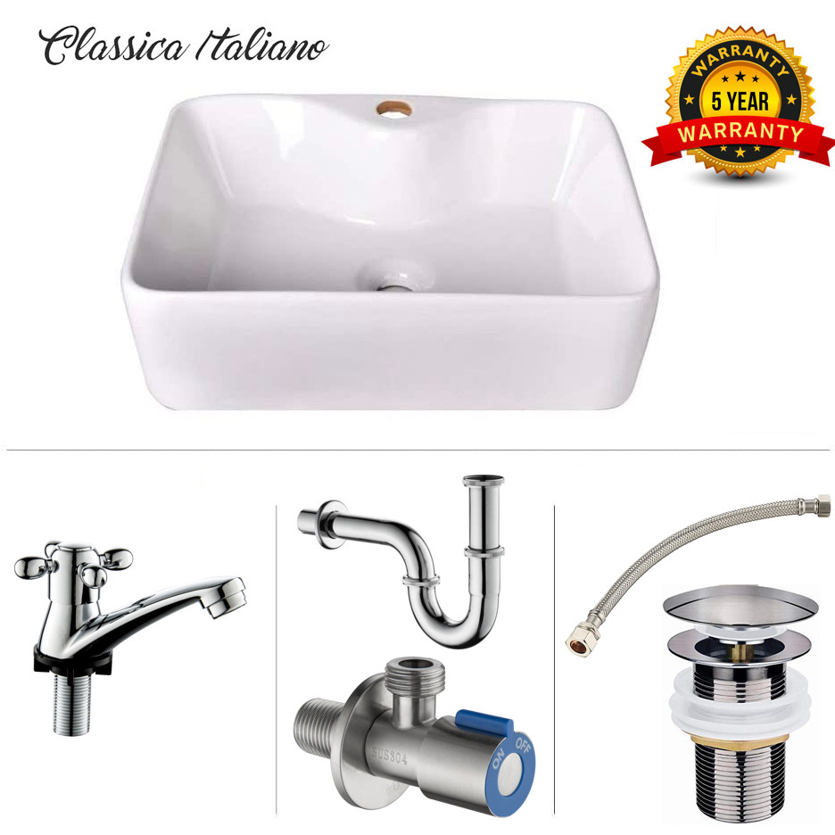 Wastafel cuci tangan meja Classica Italiano Keramik kotak ukuran besar modern mewah anti noda