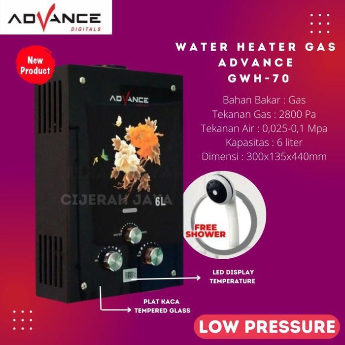 Water Heater Gas Advance Gwh 50 / Gwh 70 / Pemanas Air Gas Advance Low Pressure + Shower