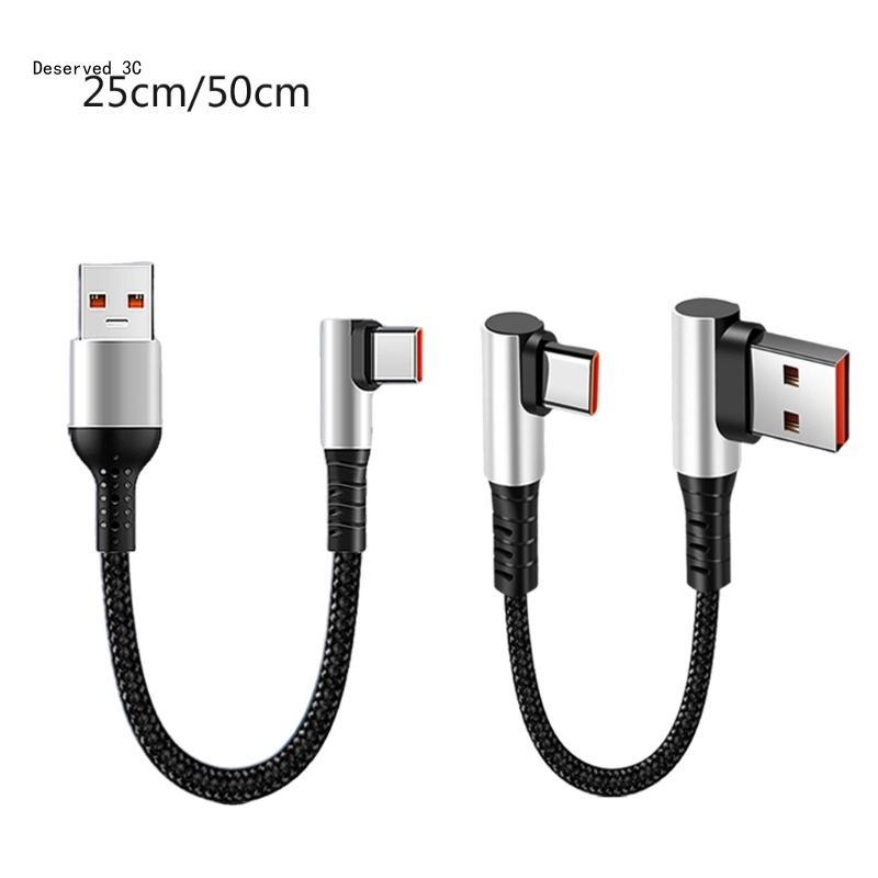 USB to Type C Fast Charging Cable 90 Degree Elbow Short Data Cord for Smartphones