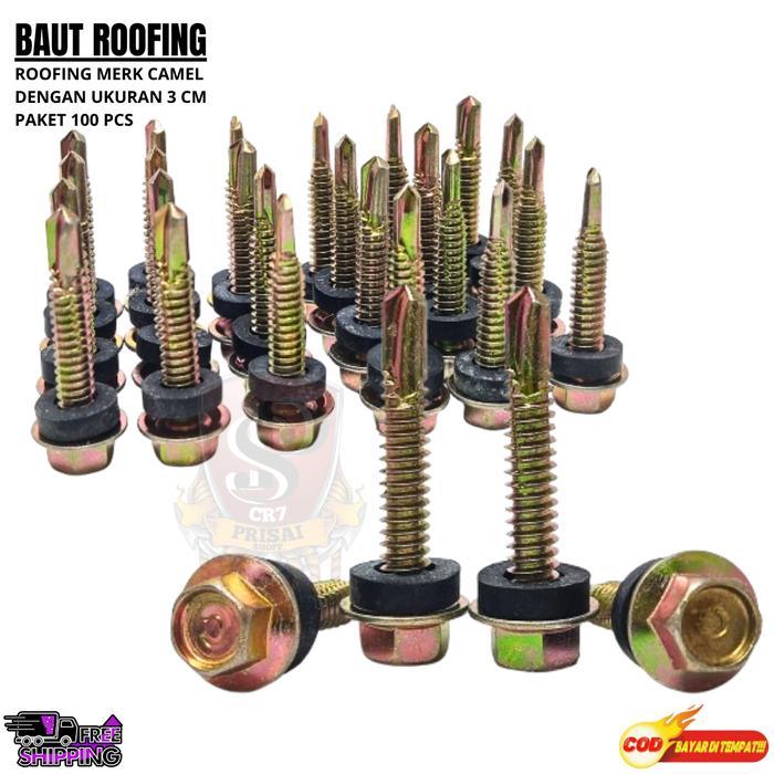 Paket 100Pcs Baut Roofing 3Cm Baut Atap 3Cm Baut Roofing Kuning 3Cm Baut Roofing 3 Dengan Kepala