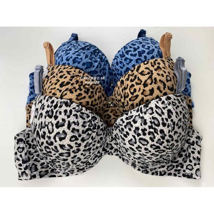 Sorex - Bra Bh Kawat Push Up Busa Tebal Motif Macan Leopard Cantik Cup A Kecil Kait 2 Size 32 34 36