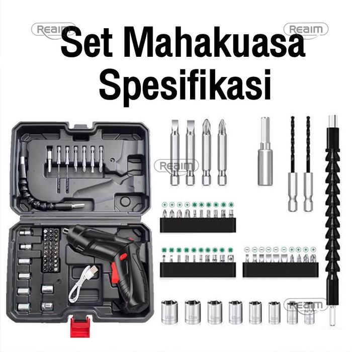reaim 47 Pcs Obeng Bor Mini Nirkabel 4.2V Set Bor Listrik