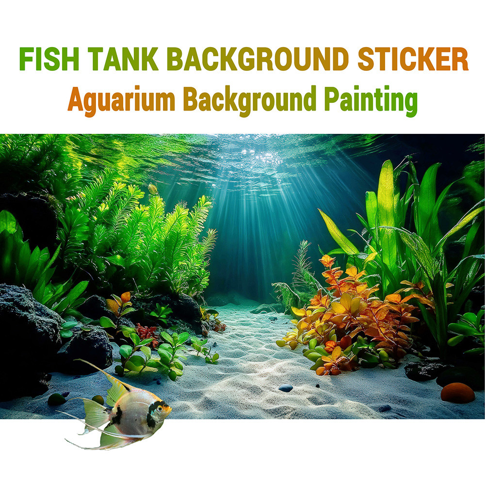 Colorful aquatic plant paradiseFish tank background paintingAquarium painting sticker, Front