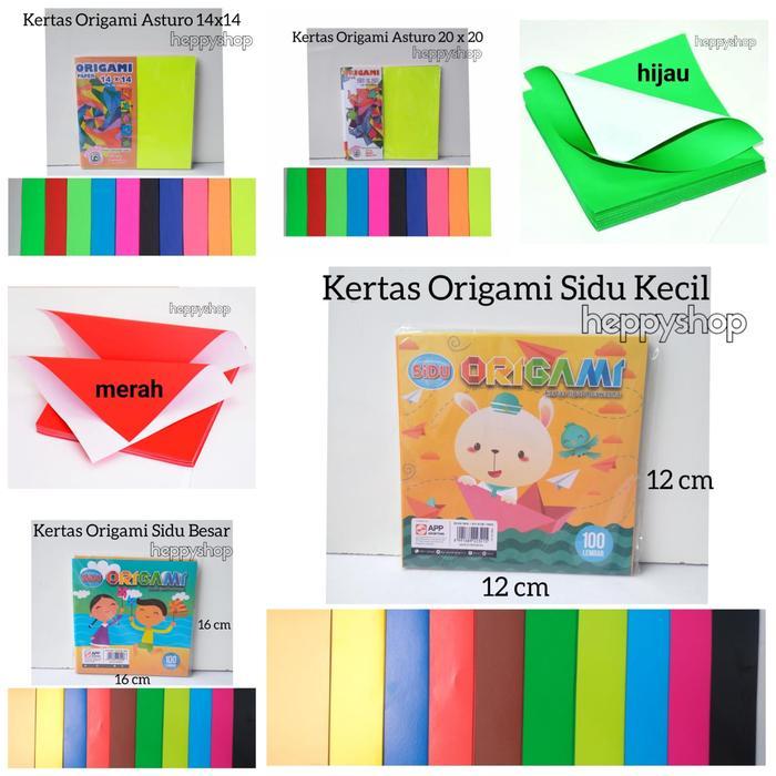 Kertas Origami Sidu Kecil, Besar, Asturo 14 x 14, Asturo 20 x 20, Merah Hijau Natal, Glitter,Metalik