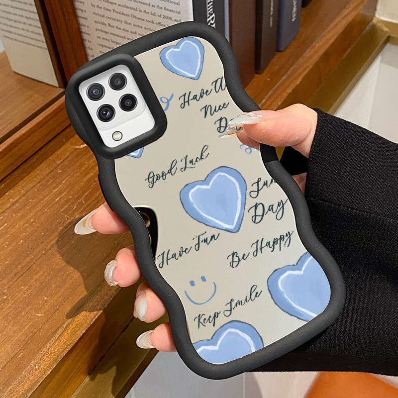 Casing Untuk Samsung A22 M22 M32 Case Casing HP Pola Hati Biru Kesing Cesing Macaron Mirror Kasing S