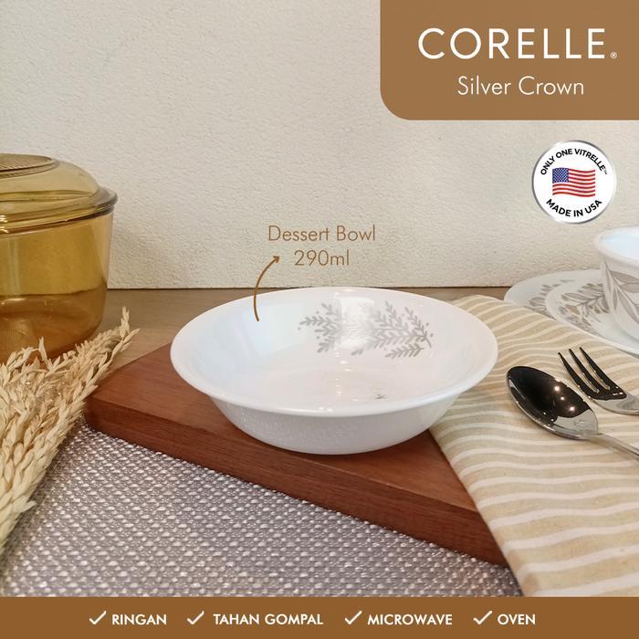 CORELLE Silver Crown Dessert Bowl 290ml Piring Mangkok Kaca Vitrelle Ringan Daya Tahan Kuat