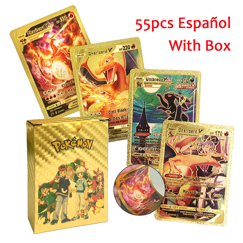 55Ps pokmon ards Gold Foil Golden s English Spanish Game ard harizard V Gx harizard olorful Pokemon