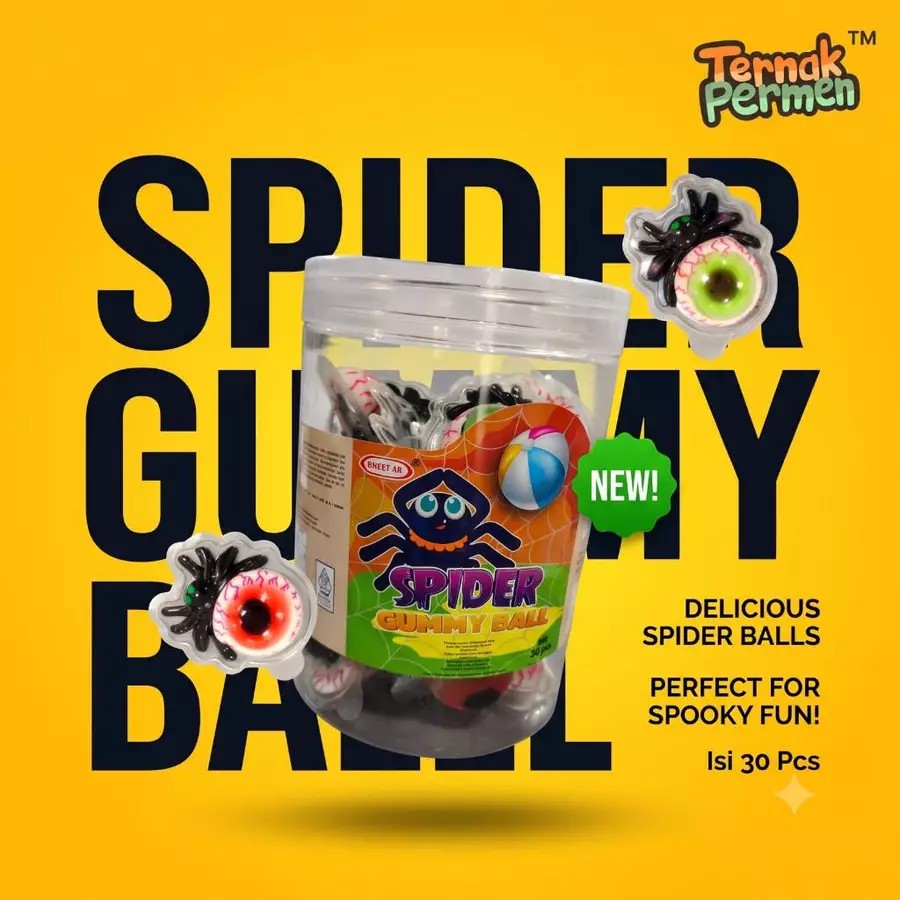 SWEET ME SPIDER GUMMY BALL PERMEN JELLY BENTUK BOLA MATA LABA-LABA LUNAK BUAH KARAKTER UNIK ISI 30 P