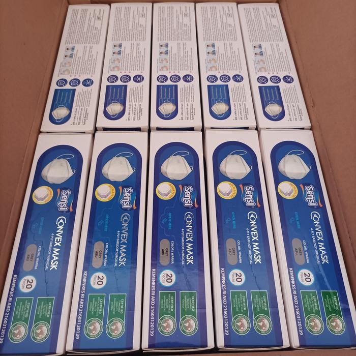 MASKER SENSI CONVEX 4 PLY ISI 20 PCS WARNA ABUGREY KN95 DUCKBILL