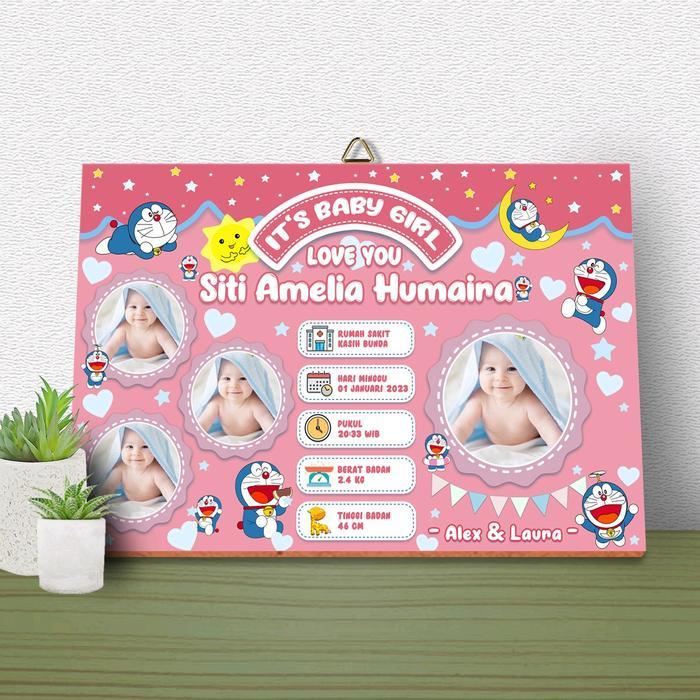 Hiasan Dinding Kayu - Hiasan Dinding Biodata Bayi - Biodata Bayi Cowo - Biodata Bayi Cewe Tema Biru