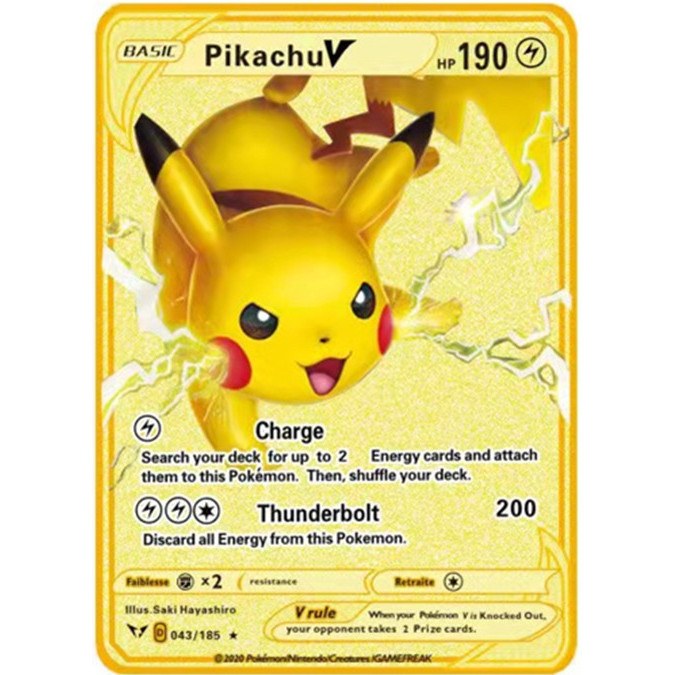 Pokemon English Metal Card Anime Pikachu Charizard Mewtwo Blastoise Vmax Shiny Letters Game