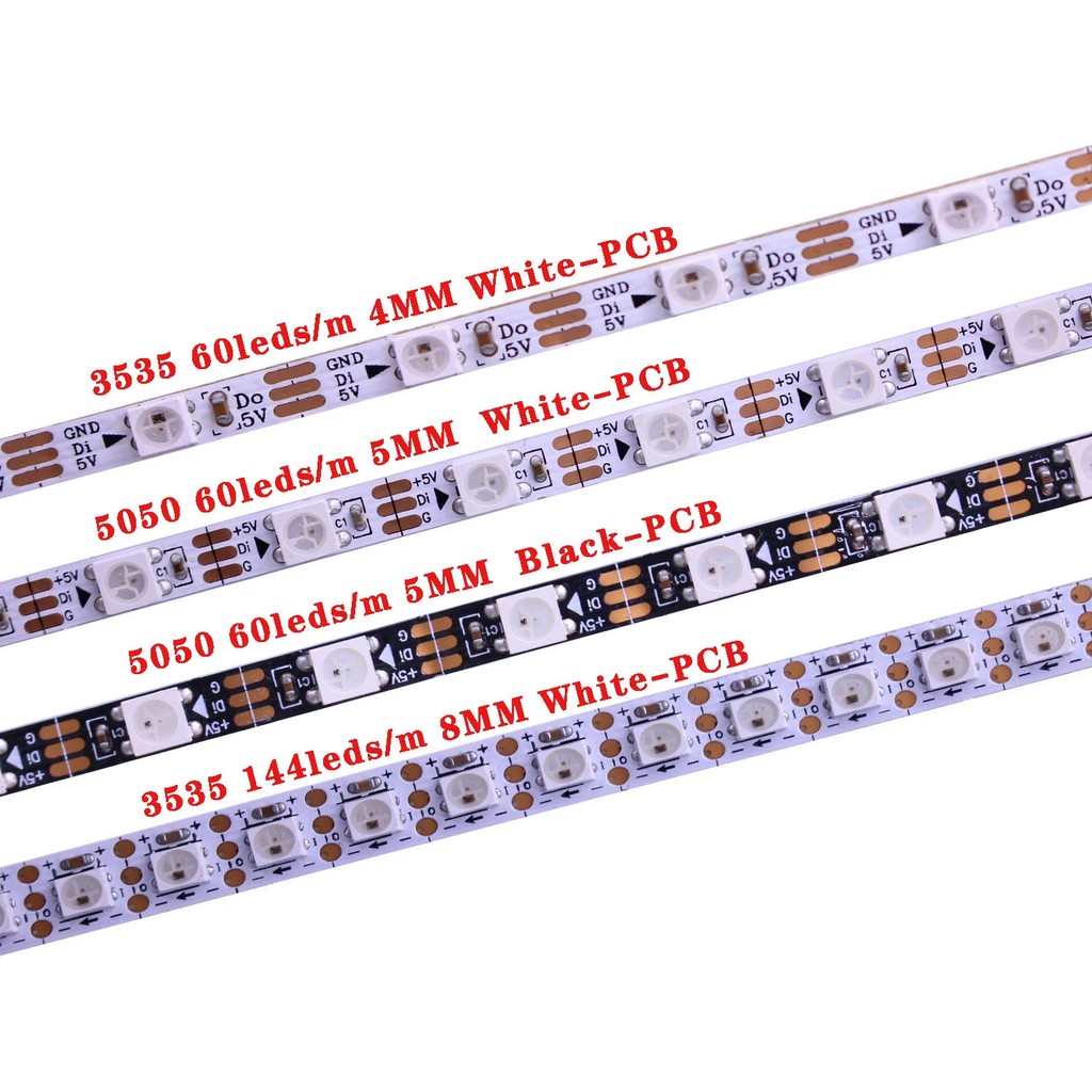 WS2812B LED Strip Light, 5mm Narrow Width, Prammable Individual Addressable, 30 s/m, RGB