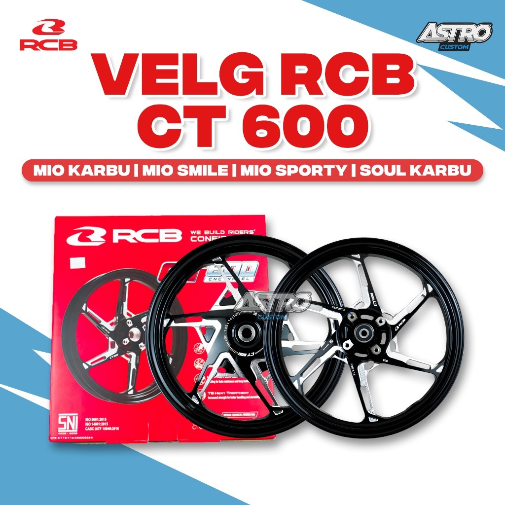 RCB Velg RIM CT600 Mio Sporty Smile Fino X Ride Mio Soul Karbu Casting CNC Black Ring 14 Racing