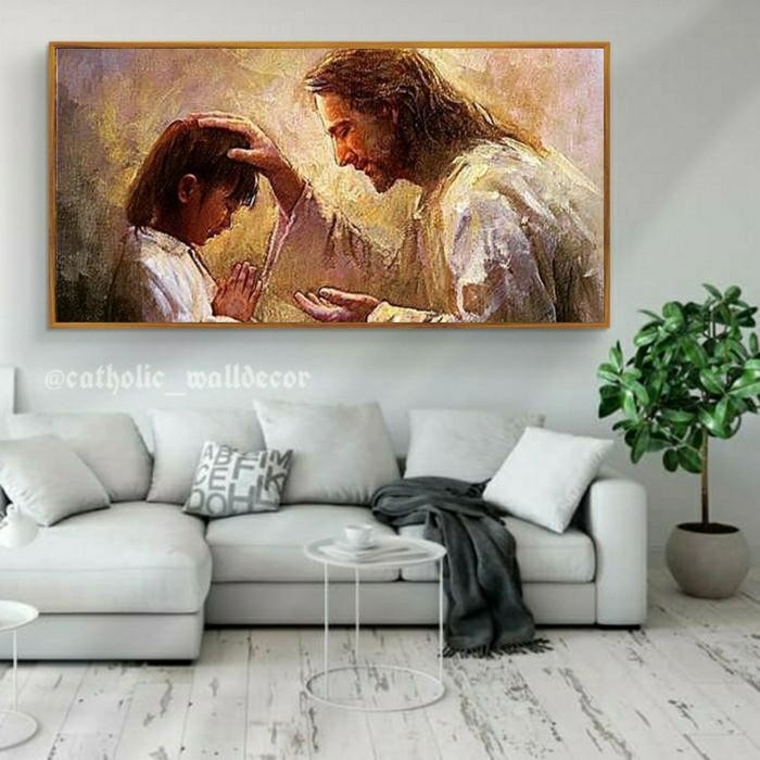 Ready Hiasan dinding Kristen Katolik gambar Tuhan Yesus memberkati anak